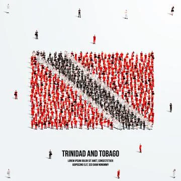 A large group of people form to create the shape of the Trinidad and Tobago flag Stock Illustration