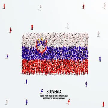 A large group of people form to create the shape of the Slovenia flag. Stock Illustration
