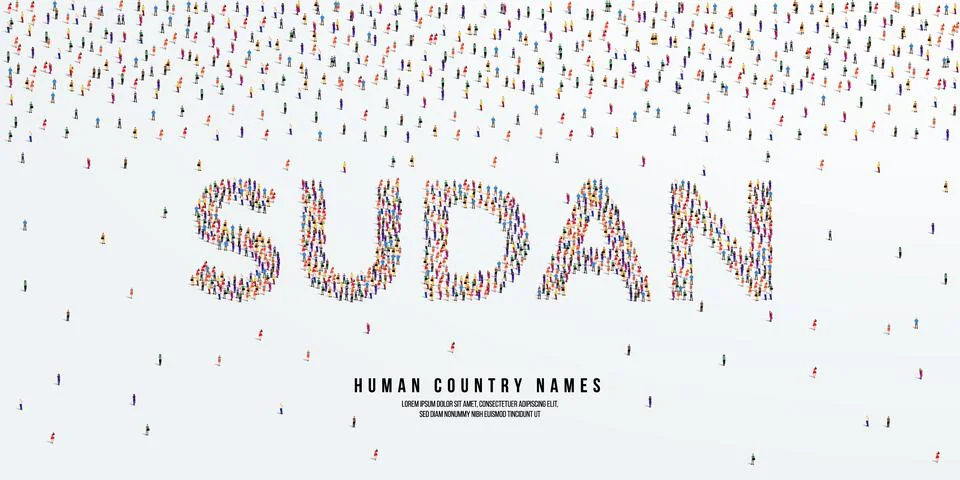 Large group of people form to create country name Sudan. vector illustration. Stock Illustration