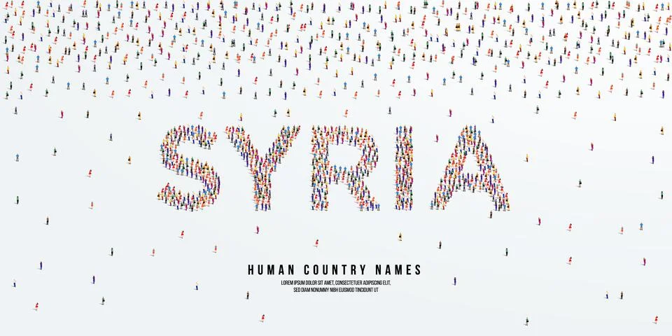 Large group of people form to create country name Syria. Stock Illustration