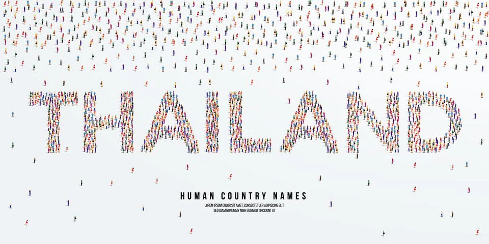 Large group of people form to create country name Thailand. Stock Illustration
