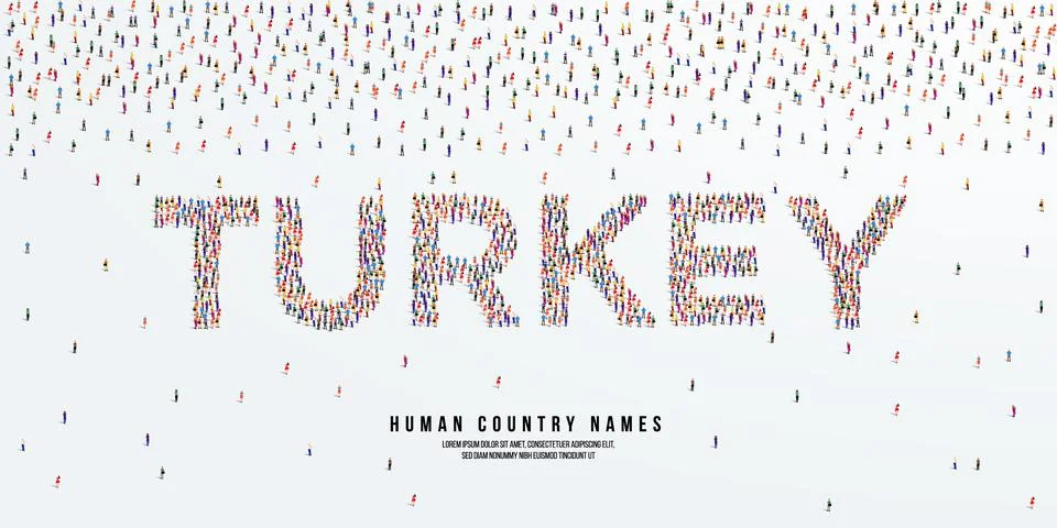 Large group of people form to create country name Turkey. vector illustration. Stock Illustration