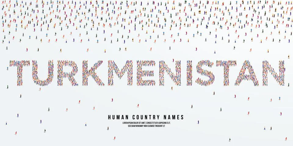 Large group of people form to create country name Turkmenistan. Stock Illustration