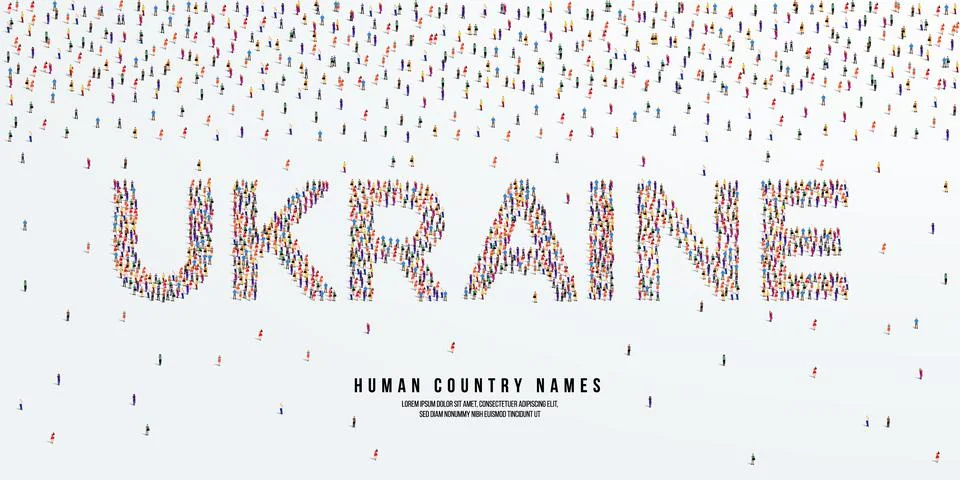 Large group of people form to create country name Ukraine. vector illustration. Stock Illustration