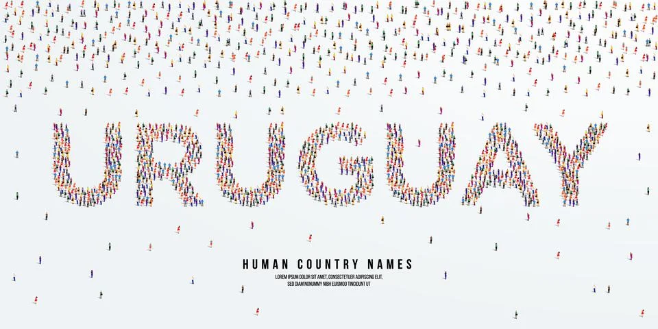 Large group of people form to create country name Uruguay. Stock Illustration