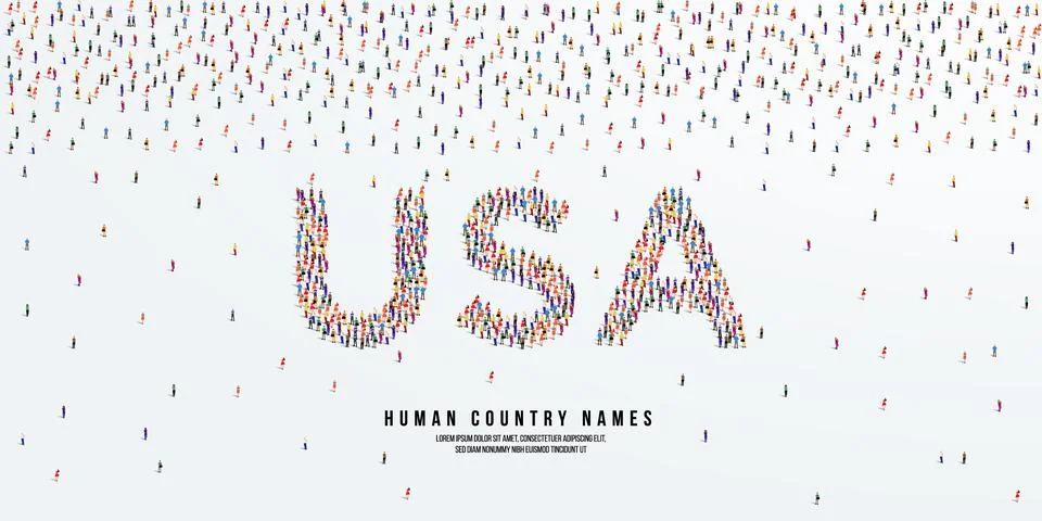 Large group of people form to create country name United Sates of America. Stock Illustration