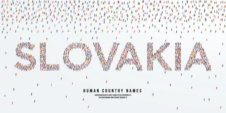 Large group of people form to create country name Slovakia. Stock Illustration