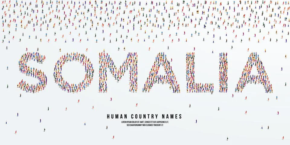 Large group of people form to create country name Somalia. Stock Illustration