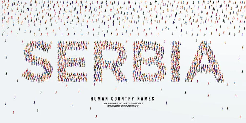 Large group of people form to create country name Serbia. Stock Illustration