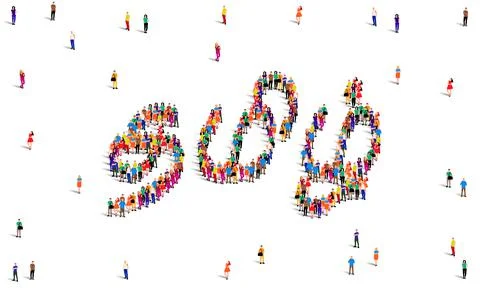 A large group of people form to create the word Tamil in Tamil script. Stock Illustration