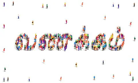 A large group of people form to create the word Vanakkam on a white background. Illustrazione stock