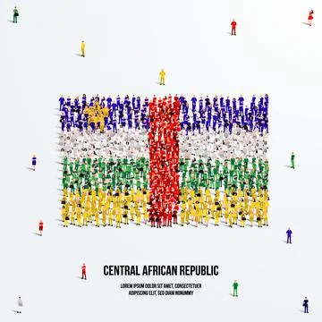 A large group of people form the shape of the Central African Republic flag. Illustrazione stock