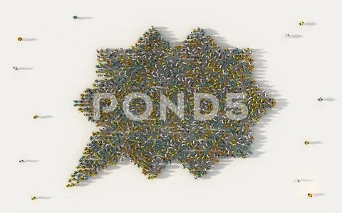 Large group of people forming a bursting speech star symbol in social media a Stock Photos