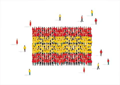 Large group of people forming a flag with yellow and red colors Stock Illustration