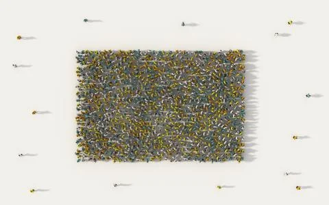 Large group of people forming rectangle box symbol in social media and commun Stock Photos