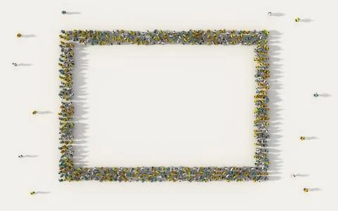 Large group of people forming rectangle box symbol in social media and commun Stock Photos