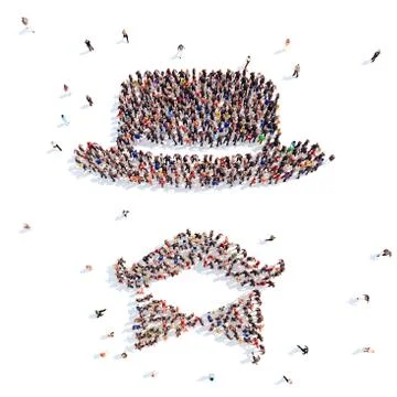 Large group of people in a hat and mustache Stock Illustration