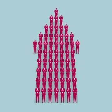 A large group of people make up the arrow symbol. Stock Illustration