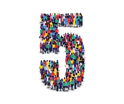 Large group of people in number 5 five form. Stock Illustration