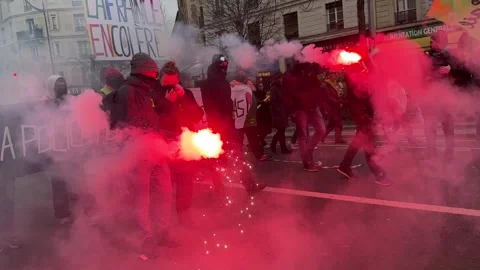 A large group of people  protest in Paris Stock Footage 282356785