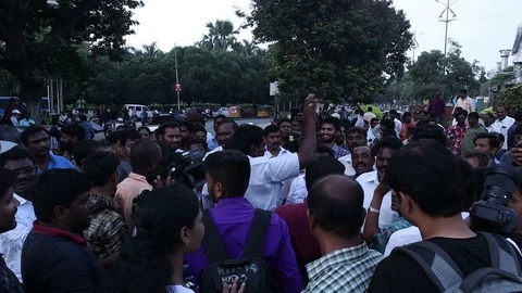 Large-group-of-people-protesting-on-the-street Stock Footage 119487462