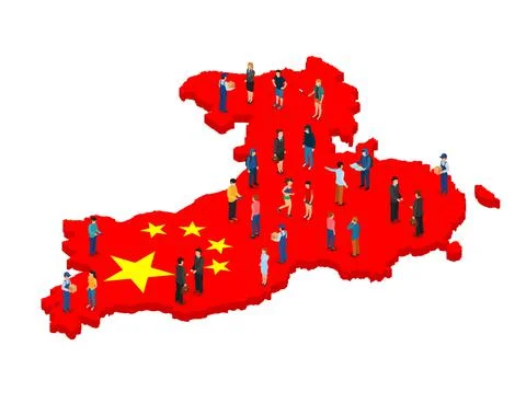 Large group of people in the shape of China flag. People's Republic of China Stock Illustration