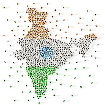 Large group of people in the shape of Indian flag. Republic of India. Stock Illustration