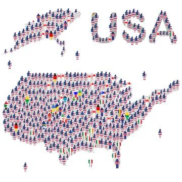 A large group of people in the shape of the map of USA. Crowd of people dre.. Stock Illustration
