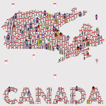 A large group of people in the shape of the map of Canada. Crowd of people .. Stock Illustration