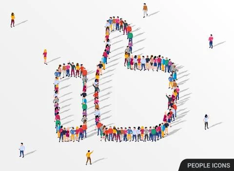 Large group of people in the shape of like sign. Social network concept. Stock Illustration
