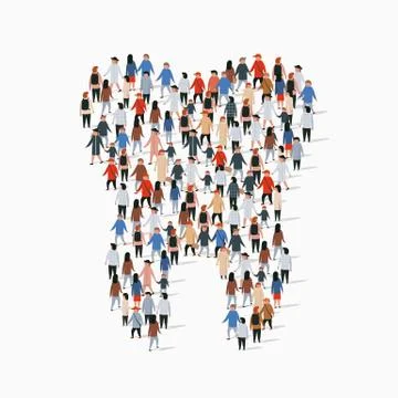 Large group of people in the shape of a tooth. Isolated on white background. Stock Illustration