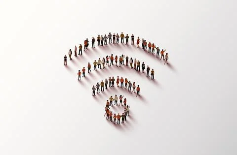 Large group of people in the shape of wi-fi sign. Wireless internet. Stock Illustration