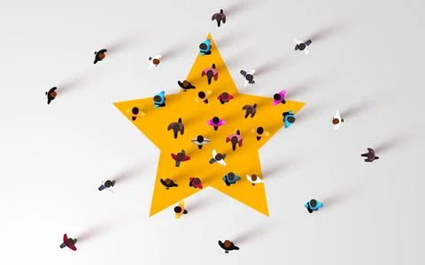 Large group of people standing around star sign. People crowd. Stock Illustration