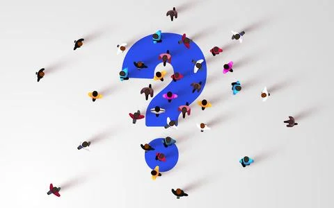 Large group of people standing around question mark sign. People crowd. Top view Stock Illustration