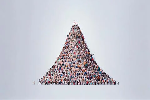 A large group of people standing in front of a pyramid shaped object in the.. Stock Illustration