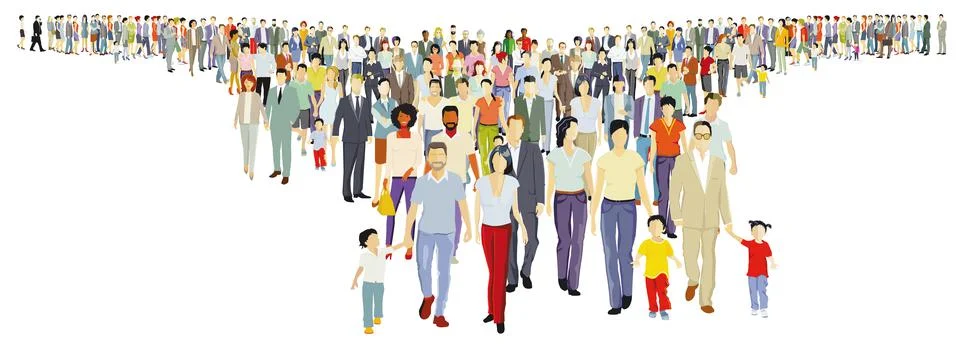 Large group of people step forward, on white background. Vector illustration Stock Illustration