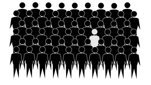 Large group of people where one person stands out, individuality concept Stock Illustration