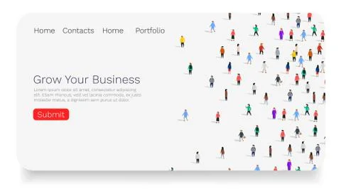 Large group of people on white background. Web site landing page template. Stock Illustration