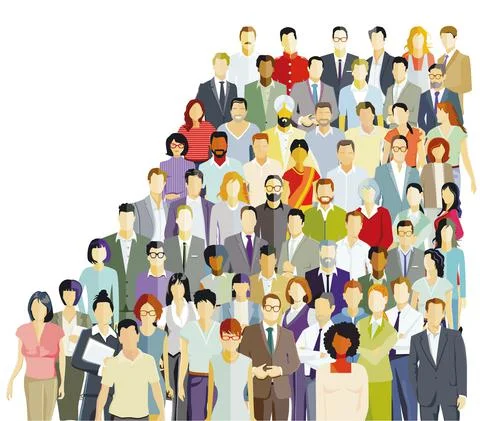 A large group of people on a white background. Stock Illustration
