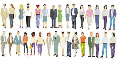 A large group of people on a white background. Stock Illustration