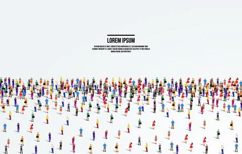 A large group of people on a white background. Aerial view of people crowd. Stock Illustration