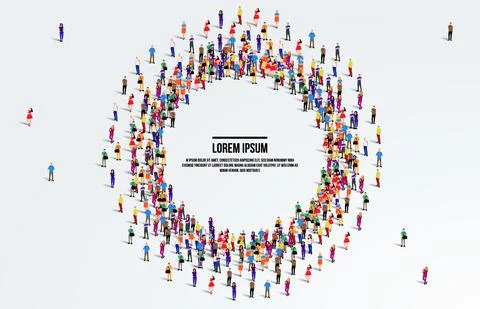 A large group of people on a white background. Aerial view of people crowd. Stock Illustration