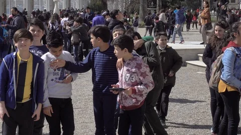 A large group of school pupils on an excursion to the ancient palace. Childre 動画素材 88102407