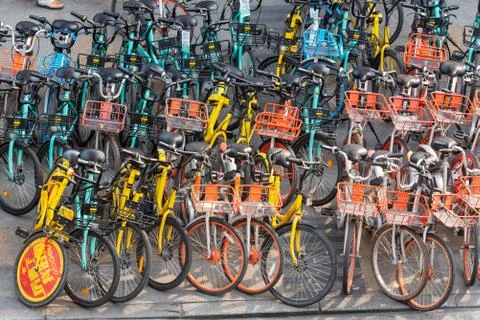 Large group of shared bikes in Chengdu Foto stock