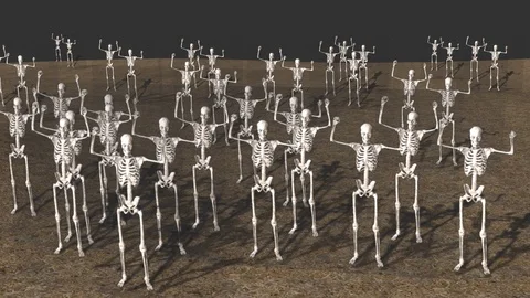 Large Group of Skeletons, Standing in Dirt Video stock 99635939
