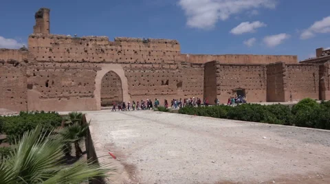 Large group of tourists enter El Badi Palace Marrakesh v1 Stock Footage 62517183