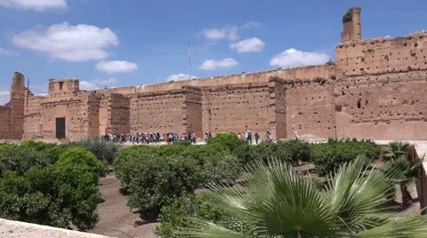 Large group of tourists enter El Badi Palace Marrakesh v2 Stock Footage 62517202