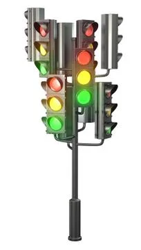 Large group of traffic lights on single stand Stock Illustration
