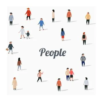 Large group of walking people. flat cartoon characters. Stock Illustration