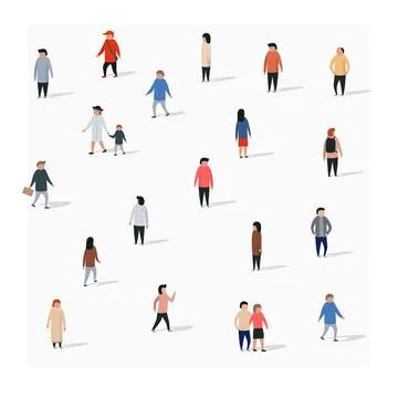 Large group of walking people. flat cartoon characters. Stock Illustration